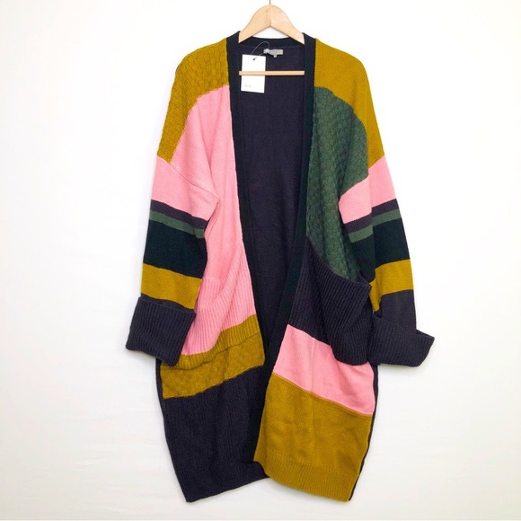 ASOS Color block oversized chunky open closure drop sleeve cardigan - Picture 1 of 10